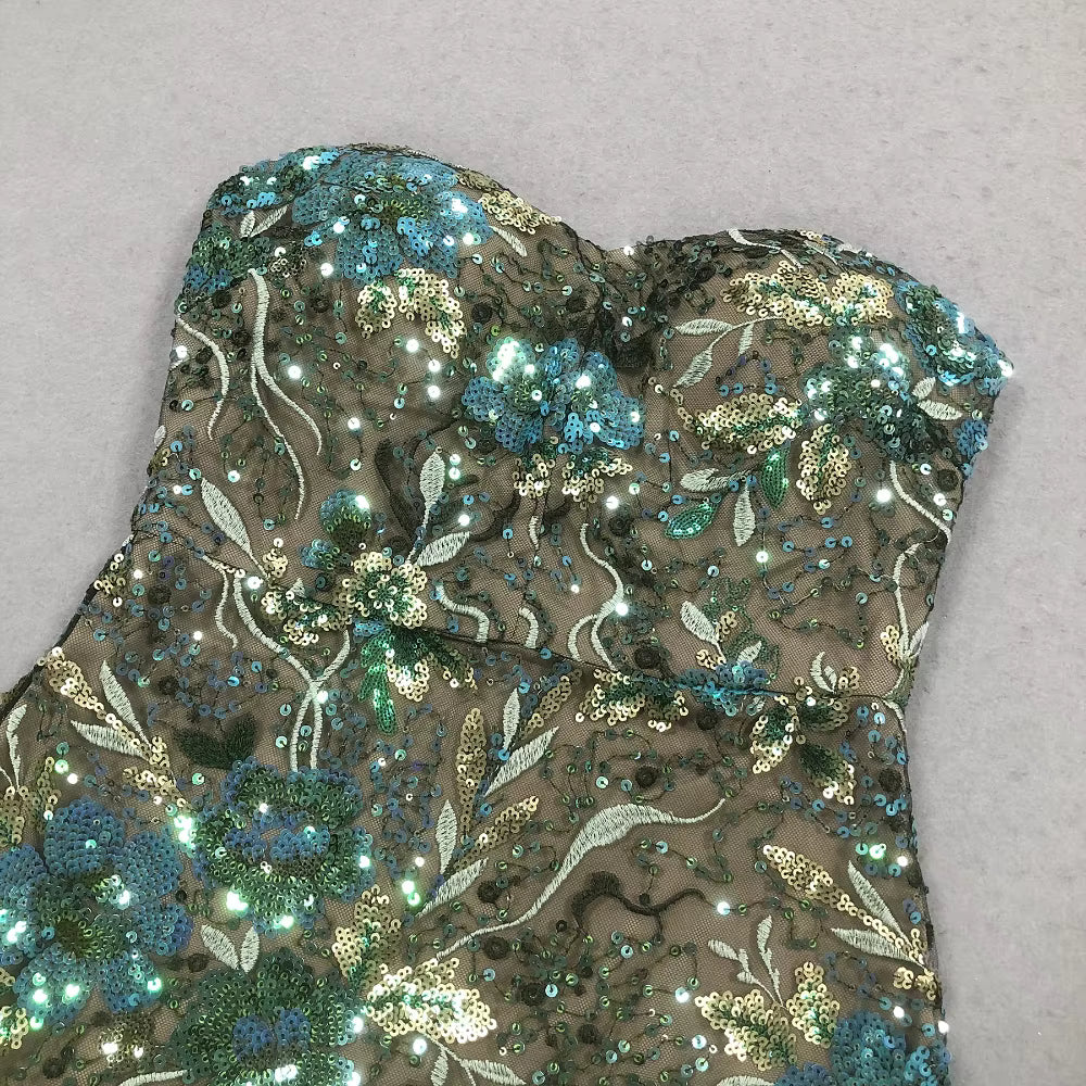 Marcelle Embroidered Strapless Mesh Gown