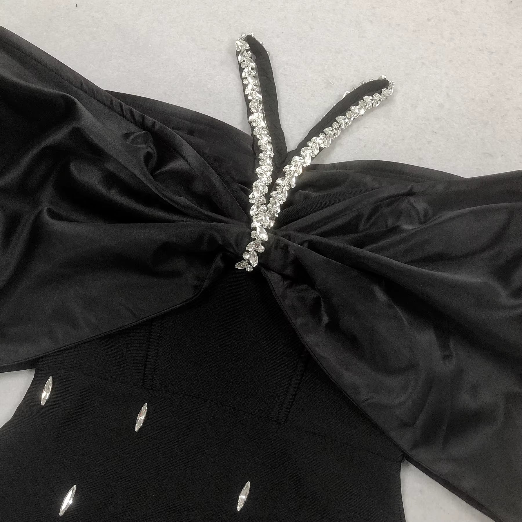 Noir Elise Rhinestone Bow Maxi Gown