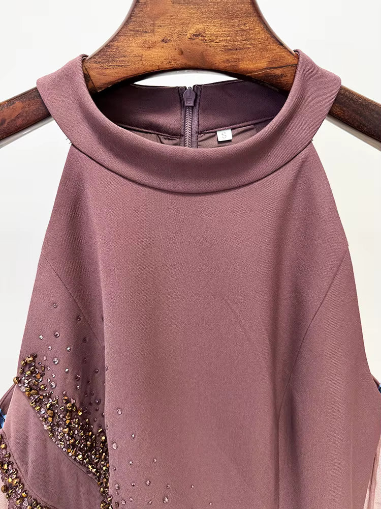 Crystal Beaded Halter Neck Bodycon Maxi Evening Dress