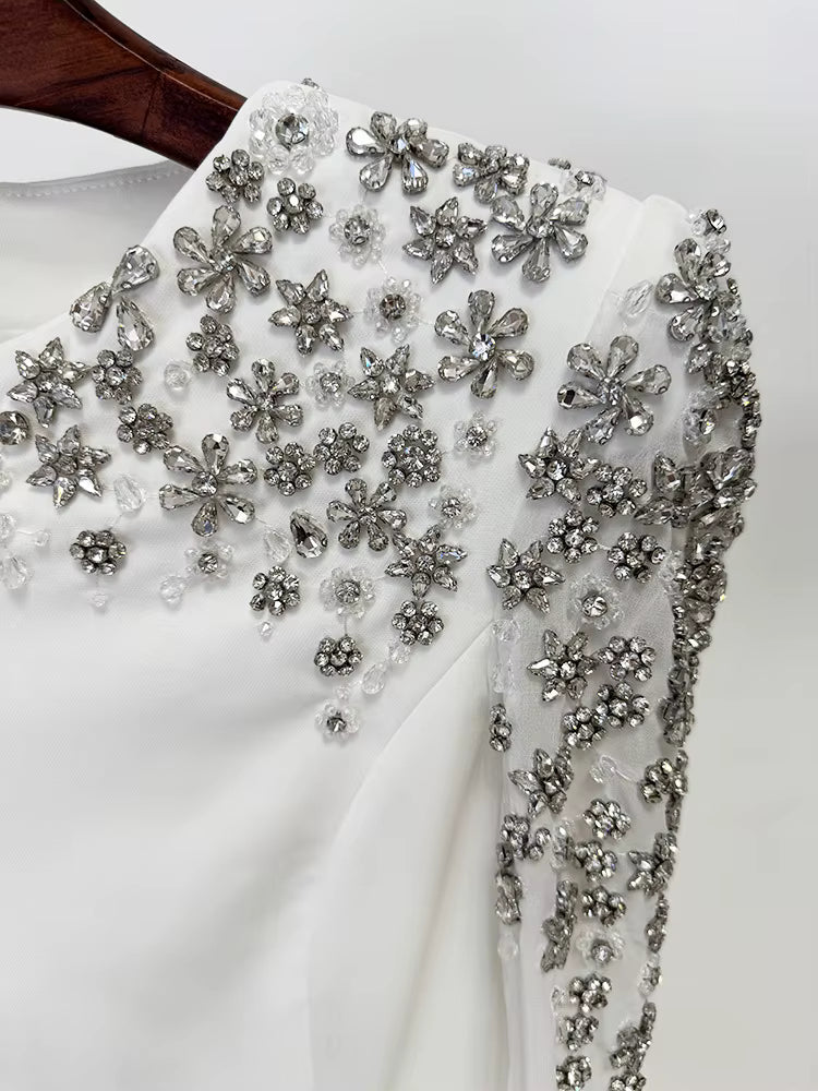 Valencia Beaded Cape Sleeve Evening Gown