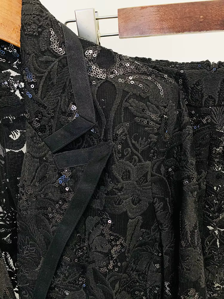 Lace Sequin V-Neck Tuxedo Suit