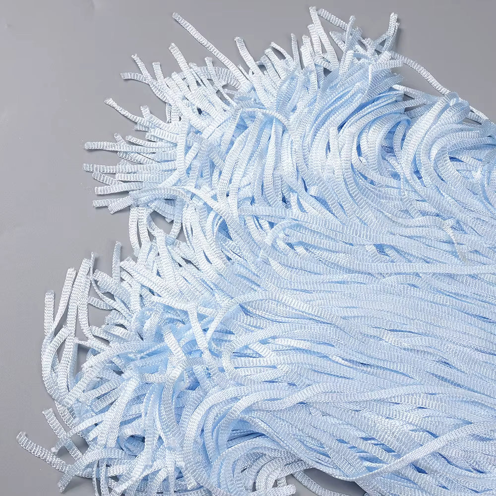 Serenya Sky Blu Fringe Mesh Maxi Gown