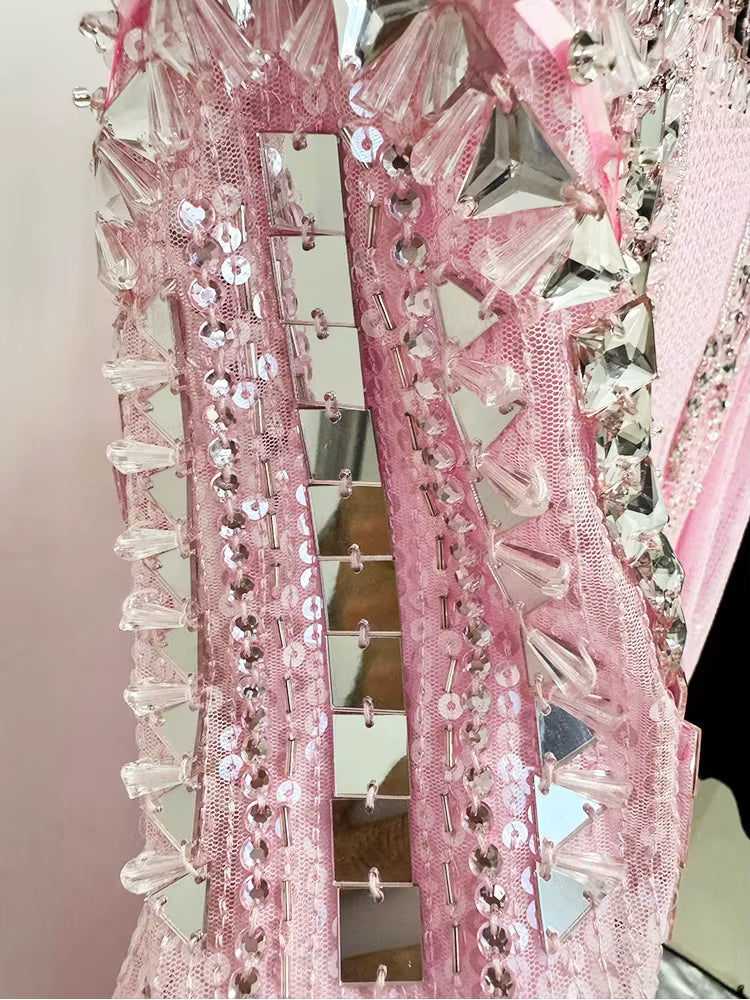 Aveline Pink Sequin Long Sleeve Evening Gown