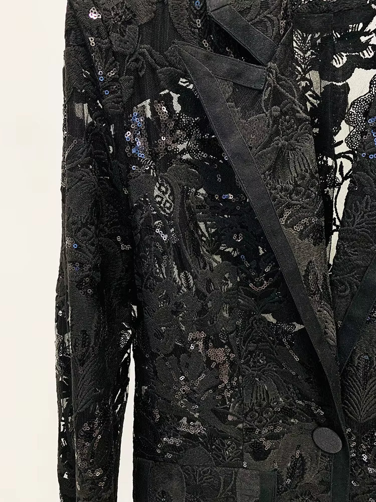 Lace Sequin V-Neck Tuxedo Suit