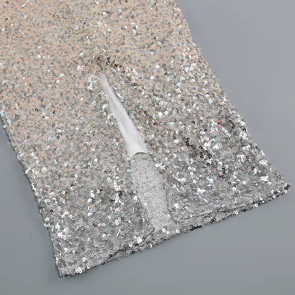 Sequin Cut-Out Contrast Dinner Dress