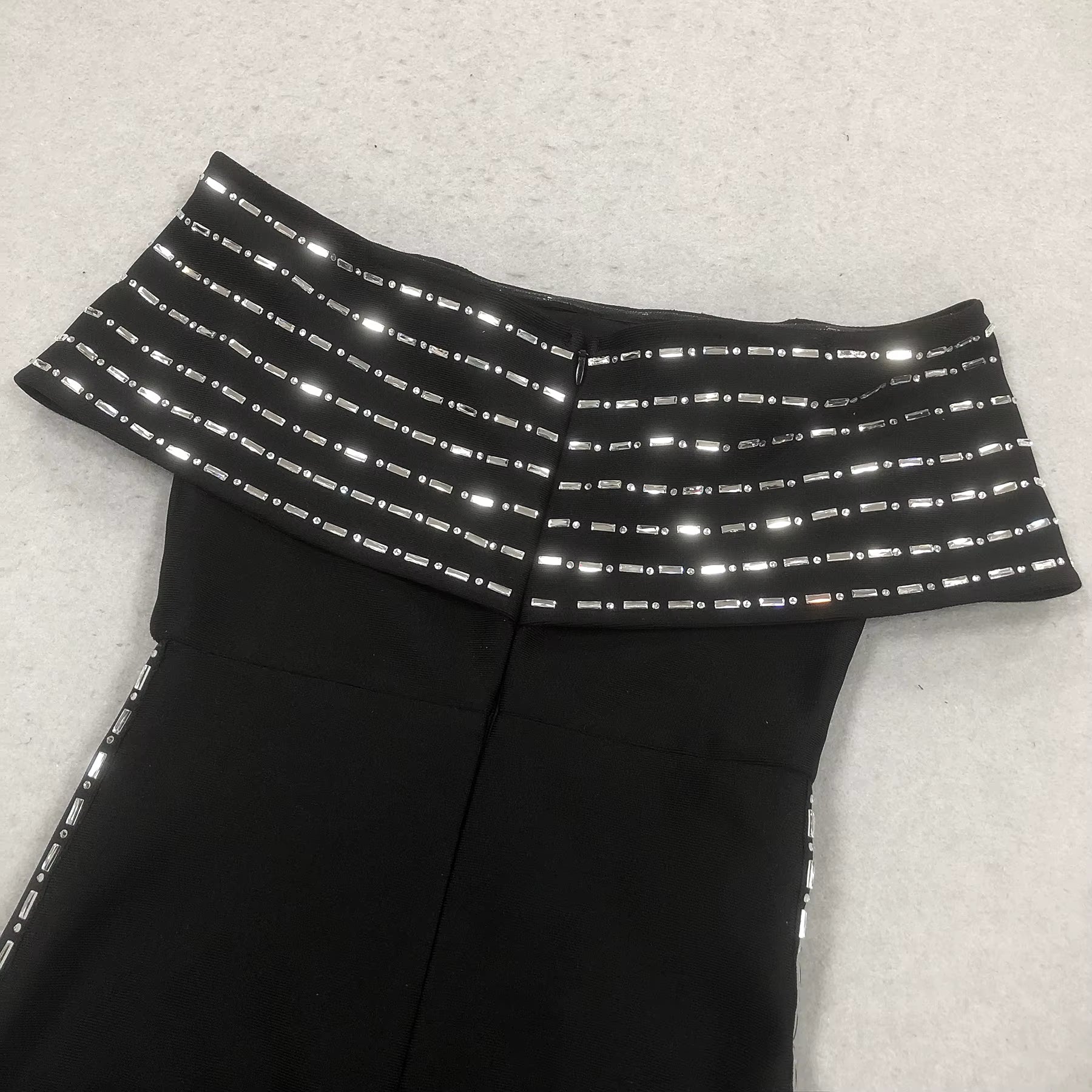 Serena Noir Off-Shoulder Rhinestone Maxi Gown