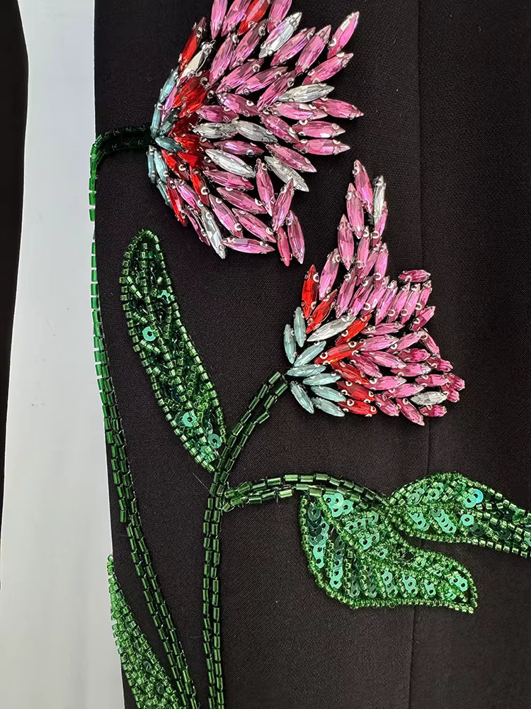Floral Beaded Embroidered Mermaid Gown with Sweep Train