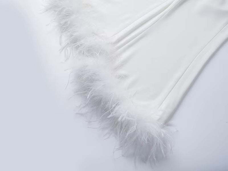 Feather Trimmed Two-Piece Suit