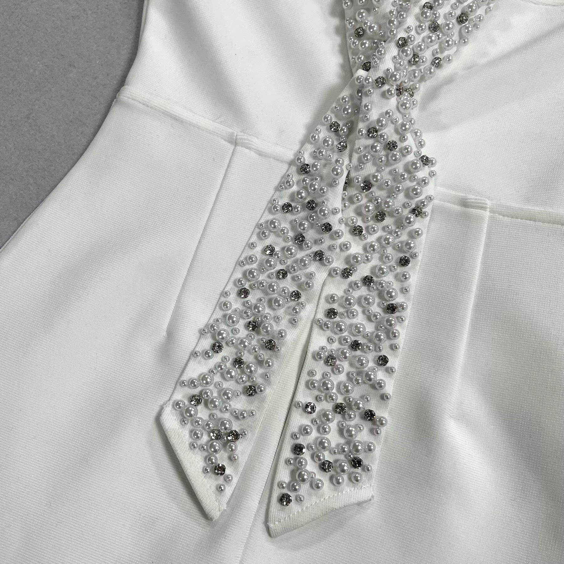 Pearl Beaded Halter Bodycon Maxi Evening Dress