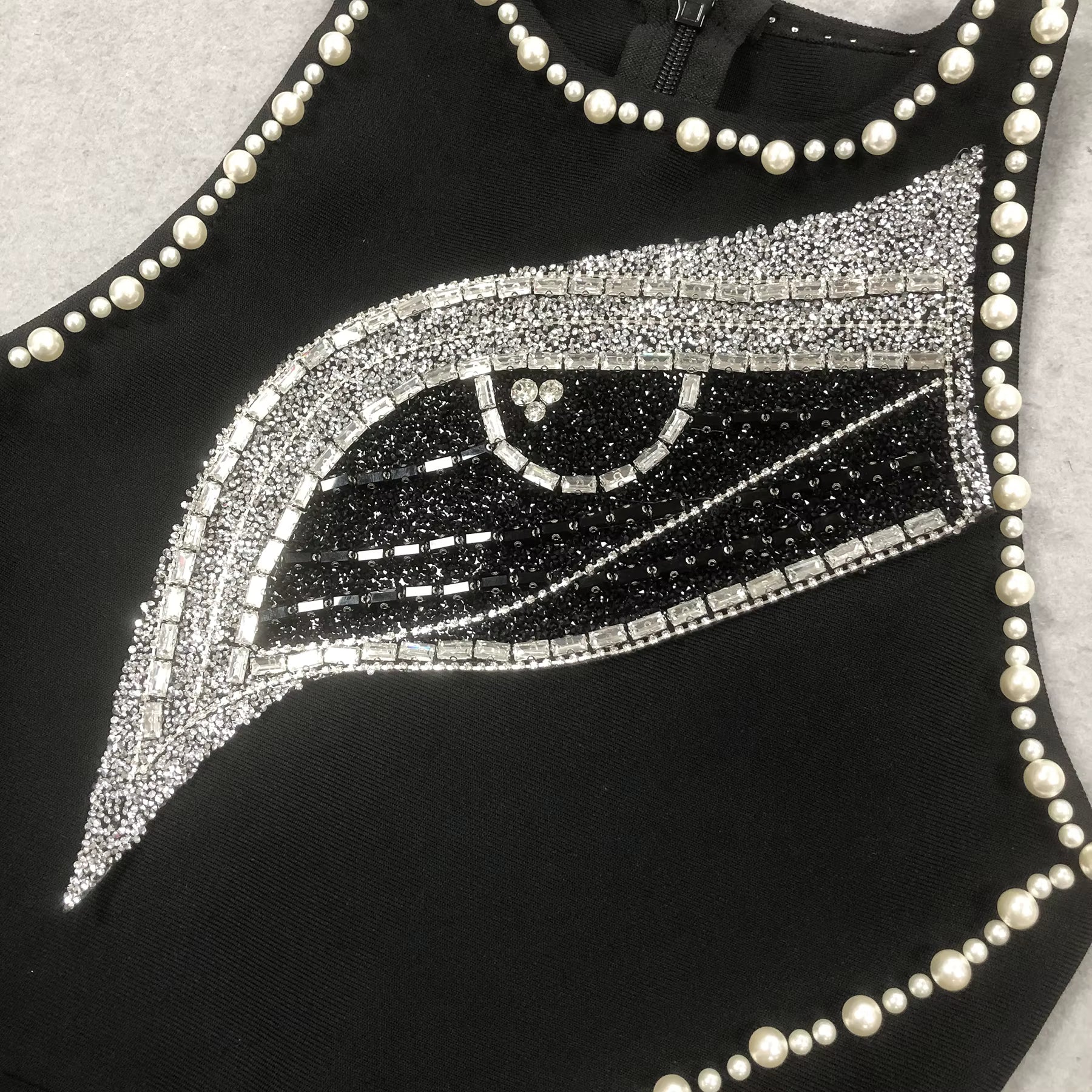 Noire Visage Pearl-Trim Maxi Gown