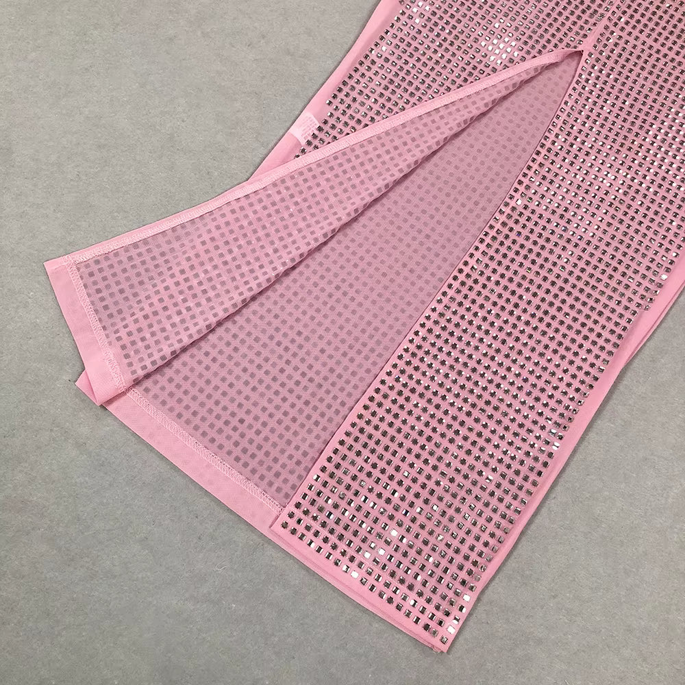 Deep V Rhinestone Cutout Bodycon Maxi Dress