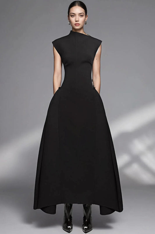 Wholesale Elegant Womens Clothing Black Formal Dresses Women Evening Gown Sleeveless Asymmetrical Collar Maxi Party Dress