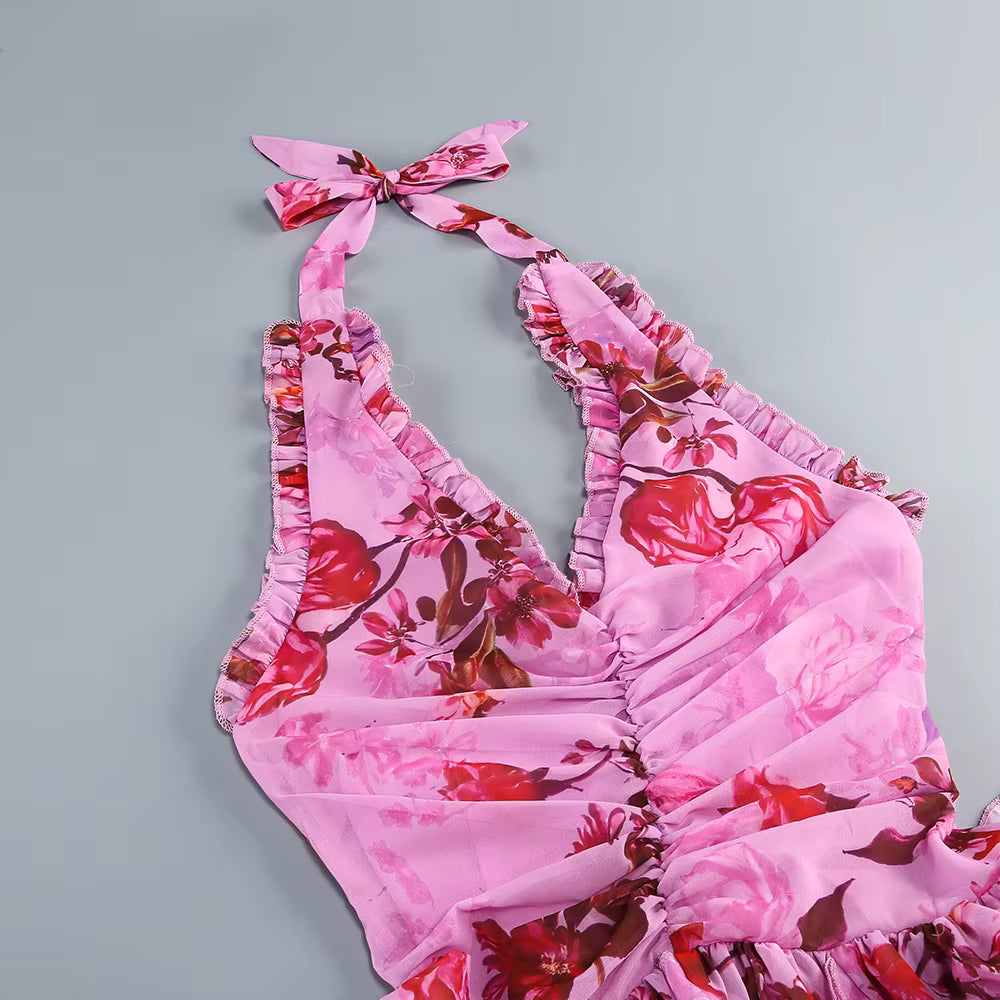 Flora Mirage Halter Maxi Gown