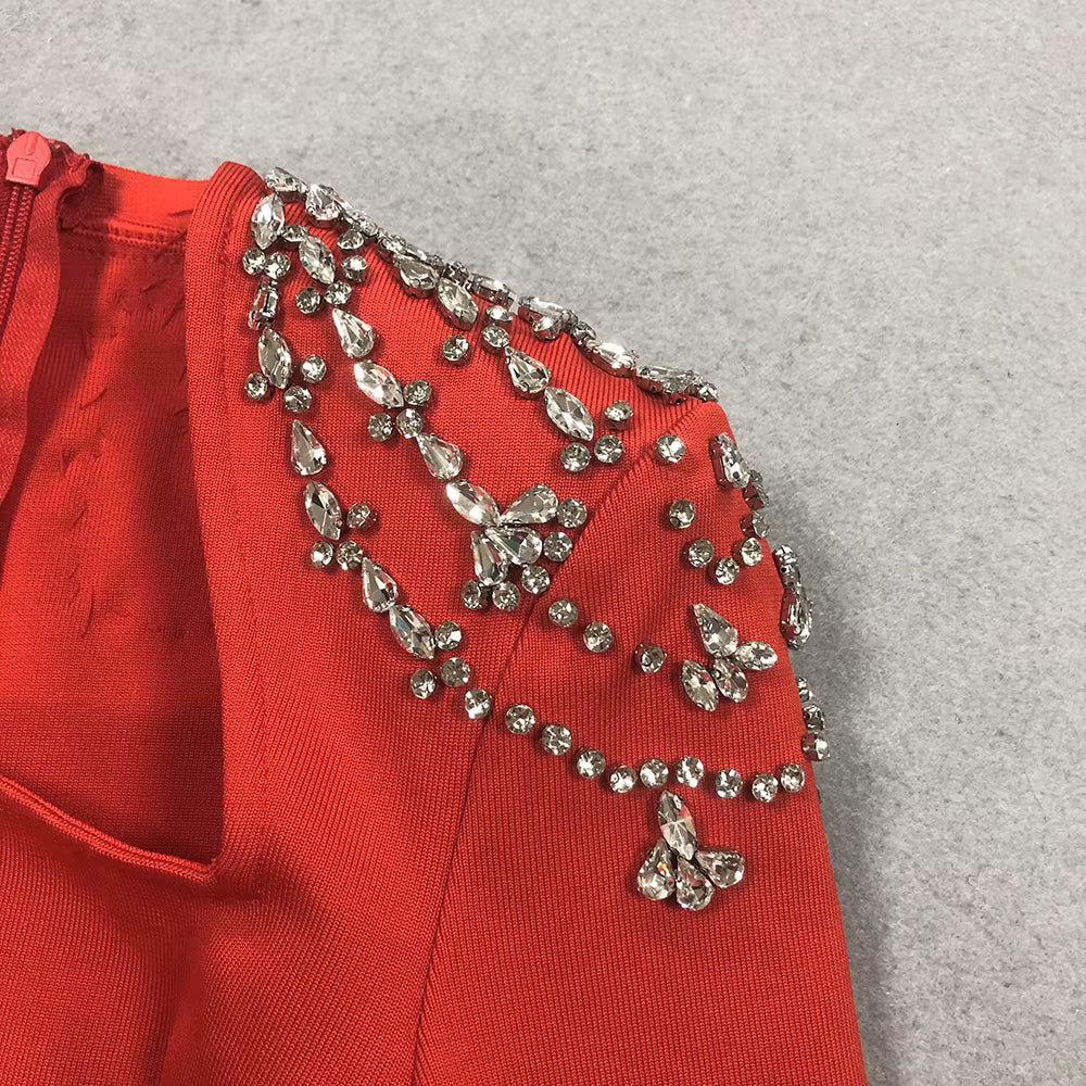 Rhinestone Long Sleeve Bodycon Evening Dress