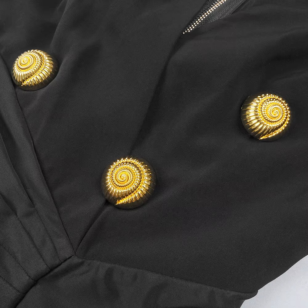 Deep V-Neck Black Slit Dress