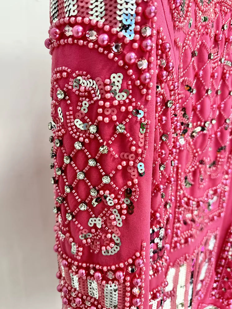 Neck Beaded Sequin Club Dress