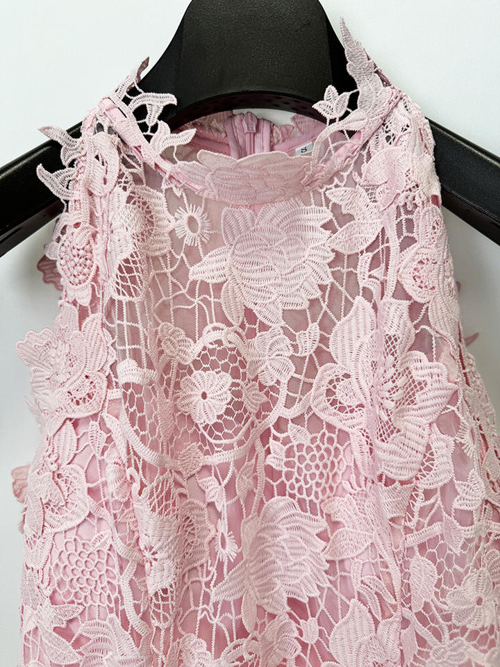 Pink Lace Halter High Neck Evening Gown Mermaid Bodycon Maxi Formal Party Dress with Custom Design Service