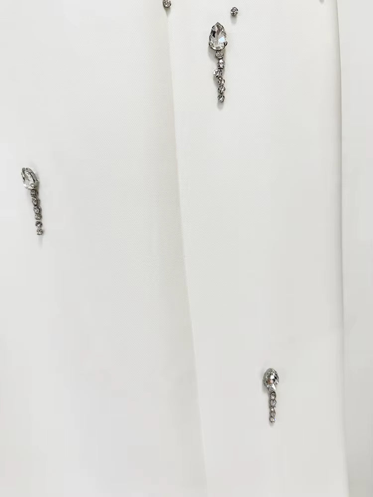 Althea White Crystal Beaded Evening Gown