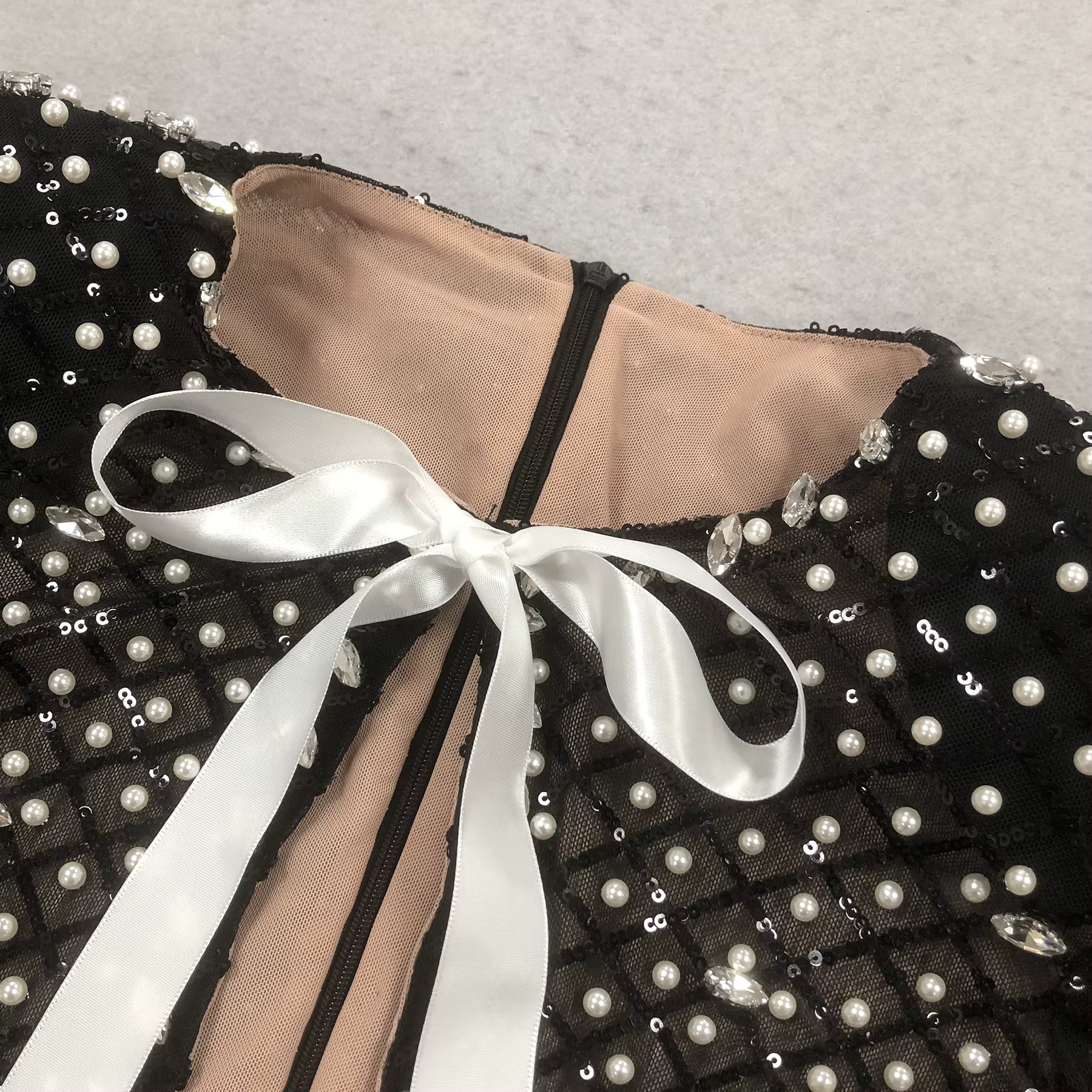 Pearl Sequin Cut-Out Mini Dress