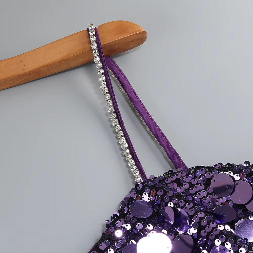 Sequin Spaghetti Strap Bodycon Mini Party Dress+