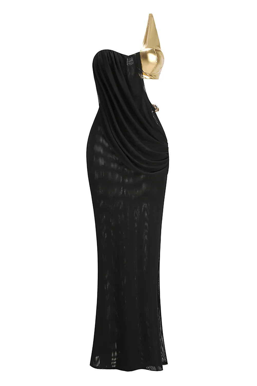 Black Gold One Shoulder Maxi Dress