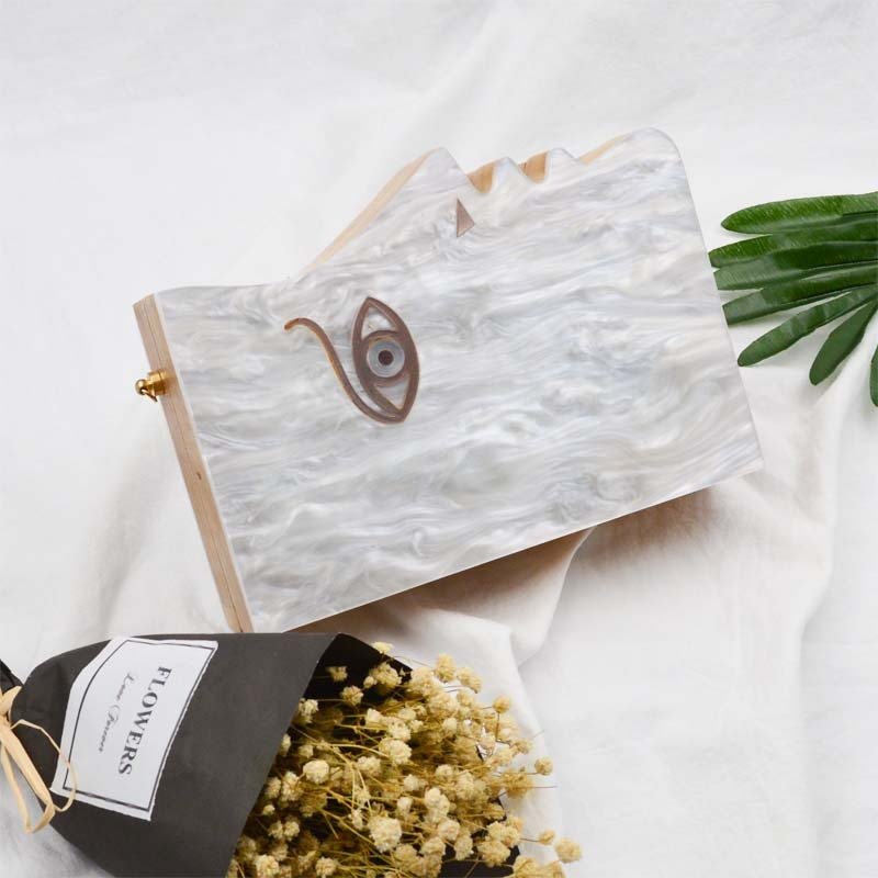 Acrylic & Wood Shoulder Evening Bag by CJ | 0 from Luxe Lane | SKU: CJBHNSNS26121-Photo Color | Barcode:  | Options: Photo Color | Acrylic & Wood Shoulder Evening Bag
