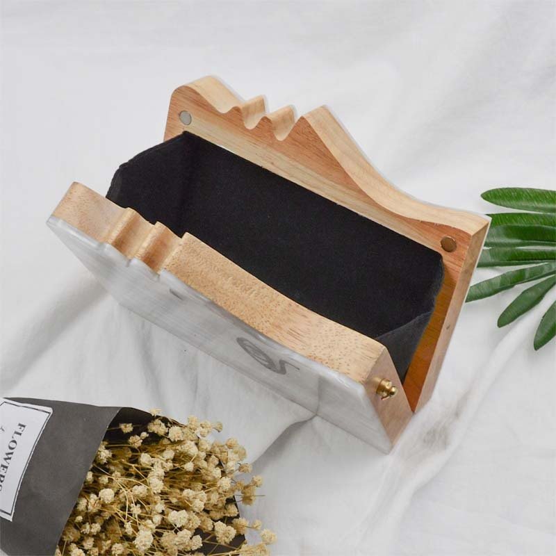 Acrylic & Wood Shoulder Evening Bag by CJ | 0 from Luxe Lane | SKU: CJBHNSNS26121-Photo Color | Barcode:  | Options: Photo Color | Acrylic & Wood Shoulder Evening Bag