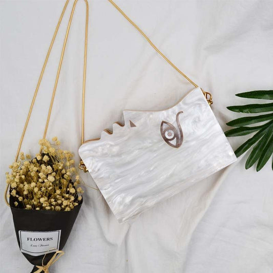 Acrylic & Wood Shoulder Evening Bag by CJ | 0 from Luxe Lane | SKU: CJBHNSNS26121-Photo Color | Barcode:  | Options: Photo Color | Acrylic & Wood Shoulder Evening Bag