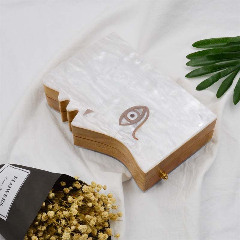 Acrylic & Wood Shoulder Evening Bag by CJ | 0 from Luxe Lane | SKU: CJBHNSNS26121-Photo Color | Barcode:  | Options: Photo Color | Acrylic & Wood Shoulder Evening Bag