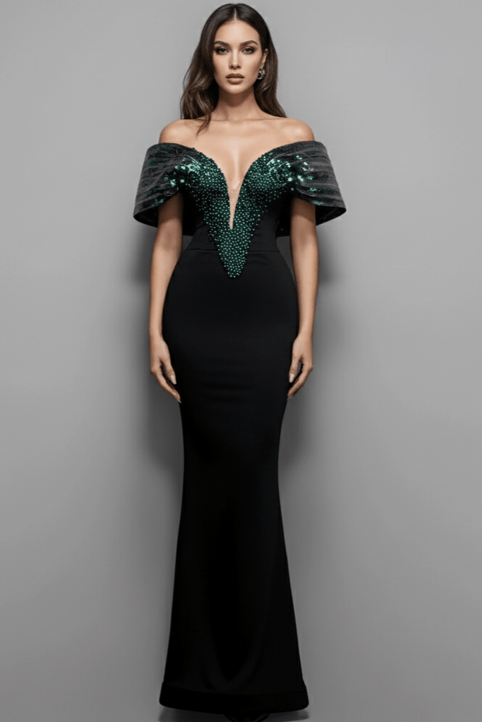 Adelina Luxe Beaded Mermaid Gown by Luxe Lane | from Luxe Lane | SKU:  | Barcode:  | Options: Black S | Adelina Luxe Beaded Mermaid Gown