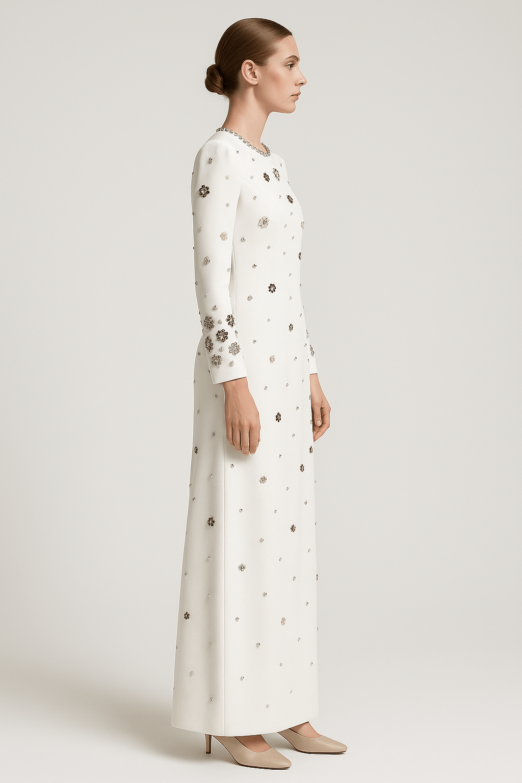 Allegra White Beaded Formal Gown by Luxe Lane | from Luxe Lane | SKU:  | Barcode:  | Options: S | Allegra White Beaded Formal Gown