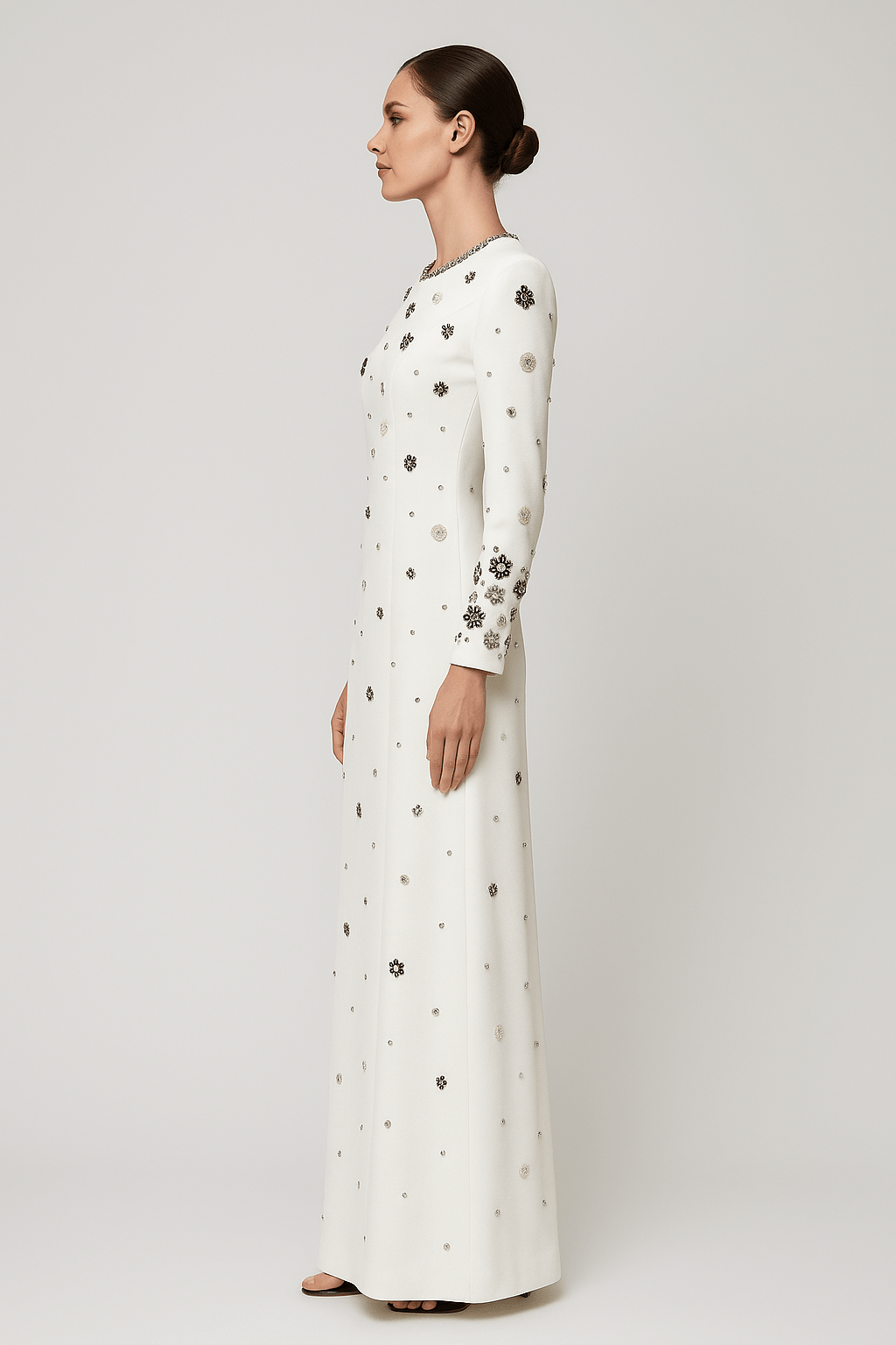 Allegra White Beaded Formal Gown by Luxe Lane | from Luxe Lane | SKU:  | Barcode:  | Options: S | Allegra White Beaded Formal Gown