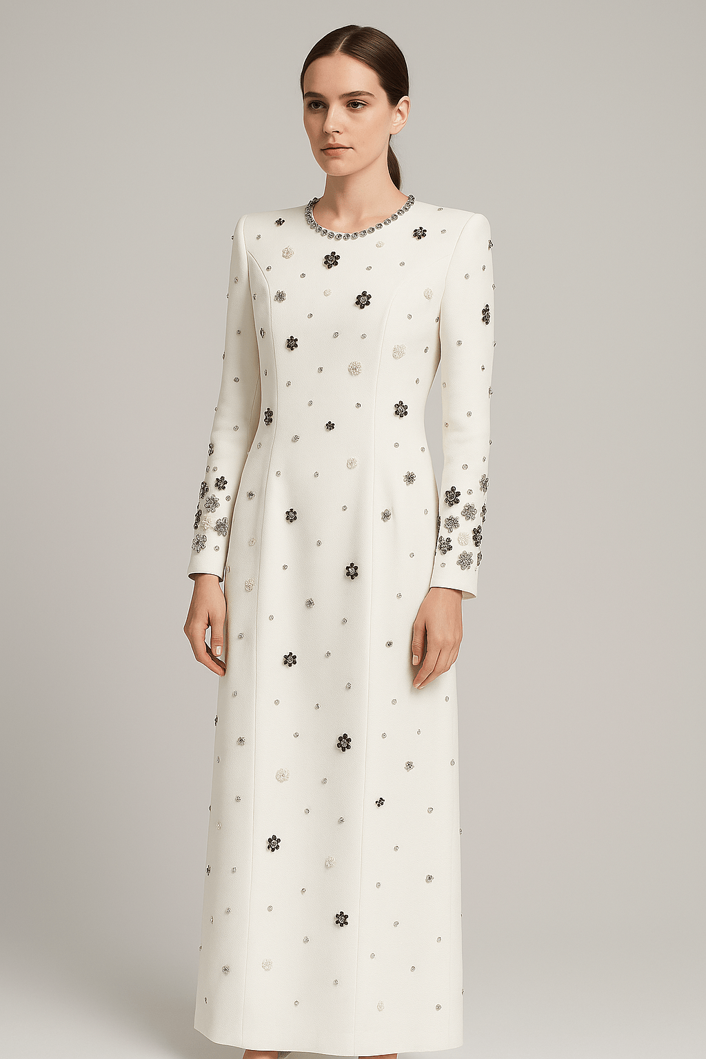 Allegra White Beaded Formal Gown by Luxe Lane | from Luxe Lane | SKU:  | Barcode:  | Options: S | Allegra White Beaded Formal Gown