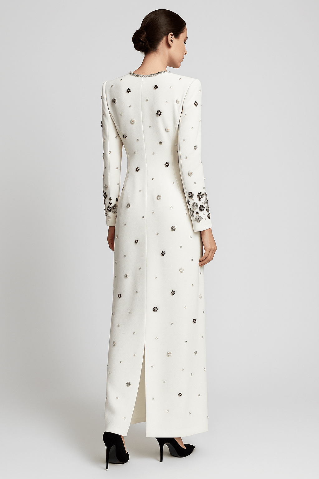 Allegra White Beaded Formal Gown by Luxe Lane | from Luxe Lane | SKU:  | Barcode:  | Options: S | Allegra White Beaded Formal Gown