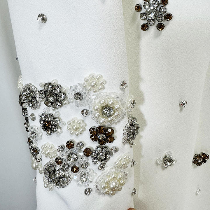 Allegra White Beaded Formal Gown by Luxe Lane | from Luxe Lane | SKU:  | Barcode:  | Options: S | High Quality Womens Clothing Luxury Beaded Birthday Formal Dress Women Elegant Dresses Long White Evening Gowns with Long Sleeve