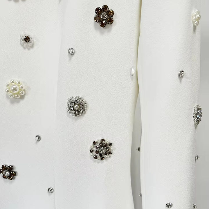 Allegra White Beaded Formal Gown by Luxe Lane | from Luxe Lane | SKU:  | Barcode:  | Options: S | High Quality Womens Clothing Luxury Beaded Birthday Formal Dress Women Elegant Dresses Long White Evening Gowns with Long Sleeve