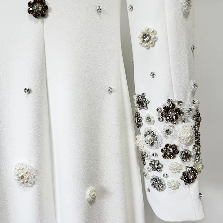 Allegra White Beaded Formal Gown by Luxe Lane | from Luxe Lane | SKU:  | Barcode:  | Options: S | High Quality Womens Clothing Luxury Beaded Birthday Formal Dress Women Elegant Dresses Long White Evening Gowns with Long Sleeve