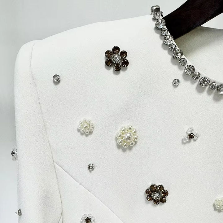 Allegra White Beaded Formal Gown by Luxe Lane | from Luxe Lane | SKU:  | Barcode:  | Options: S | High Quality Womens Clothing Luxury Beaded Birthday Formal Dress Women Elegant Dresses Long White Evening Gowns with Long Sleeve