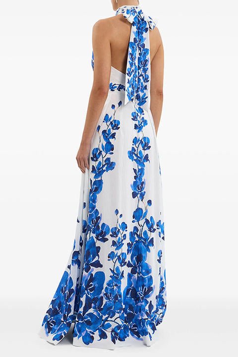 Amara Floral Halter Maxi Dress by Luxe Lane | from Luxe Lane | SKU:  | Barcode:  | Options: S | Wholesale Women's Clothing Summer Dresses 2025 Womens Floral Printed Elegant Casual Holiday Party Halter Neck Maxi Long Dress