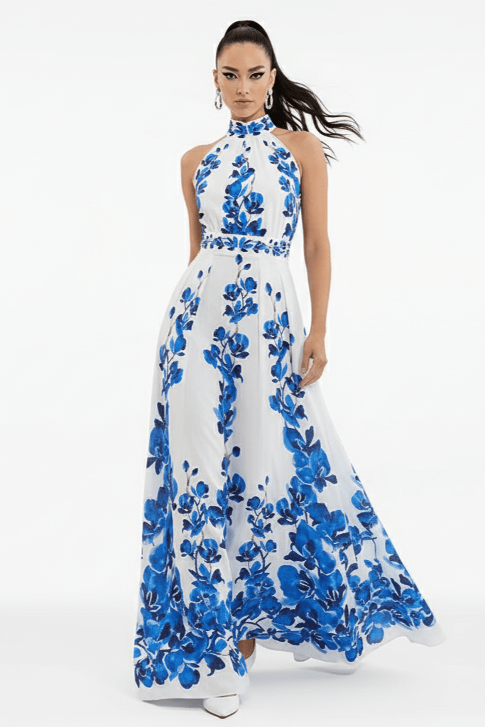 Amara Floral Halter Maxi Dress by Luxe Lane | from Luxe Lane | SKU:  | Barcode:  | Options: S | Amara Floral Halter Maxi Dress