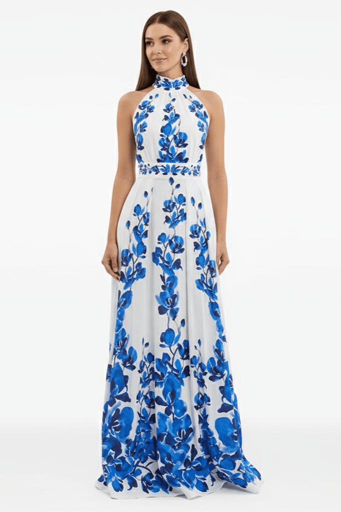 Amara Floral Halter Maxi Dress by Luxe Lane | from Luxe Lane | SKU:  | Barcode:  | Options: S | Amara Floral Halter Maxi Dress