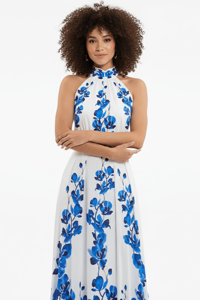 Amara Floral Halter Maxi Dress by Luxe Lane | from Luxe Lane | SKU:  | Barcode:  | Options: S | Amara Floral Halter Maxi Dress