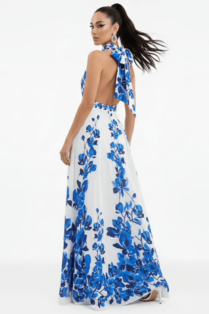Amara Floral Halter Maxi Dress by Luxe Lane | from Luxe Lane | SKU:  | Barcode:  | Options: S | Amara Floral Halter Maxi Dress