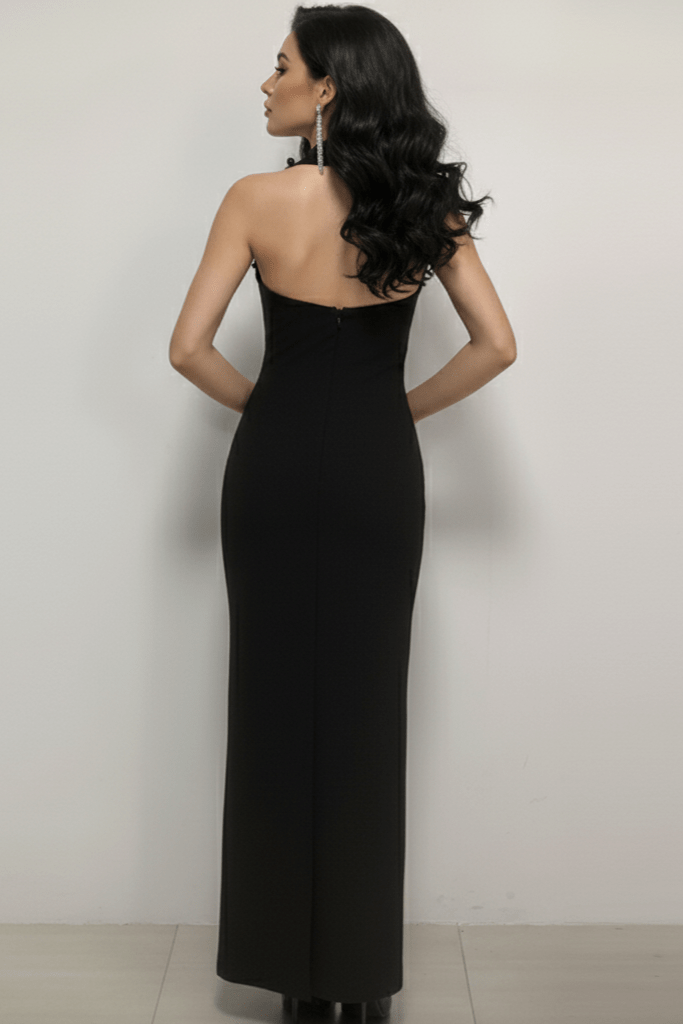 Amara Noir Diamond Halter Bandage Gown by Shine | from Luxe Lane | SKU:  | Barcode:  | Options: Black S | Amara Noir Diamond Halter Bandage Gown