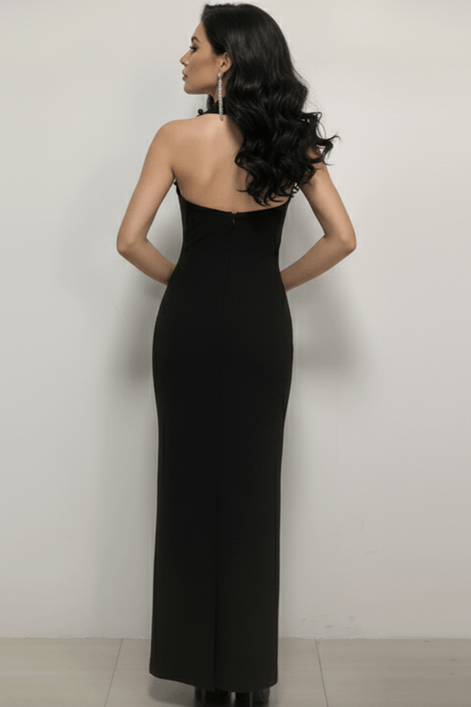 Amara Noir Diamond Halter Bandage Gown by Shine | from Luxe Lane | SKU:  | Barcode:  | Options: Black S | Amara Noir Diamond Halter Bandage Gown