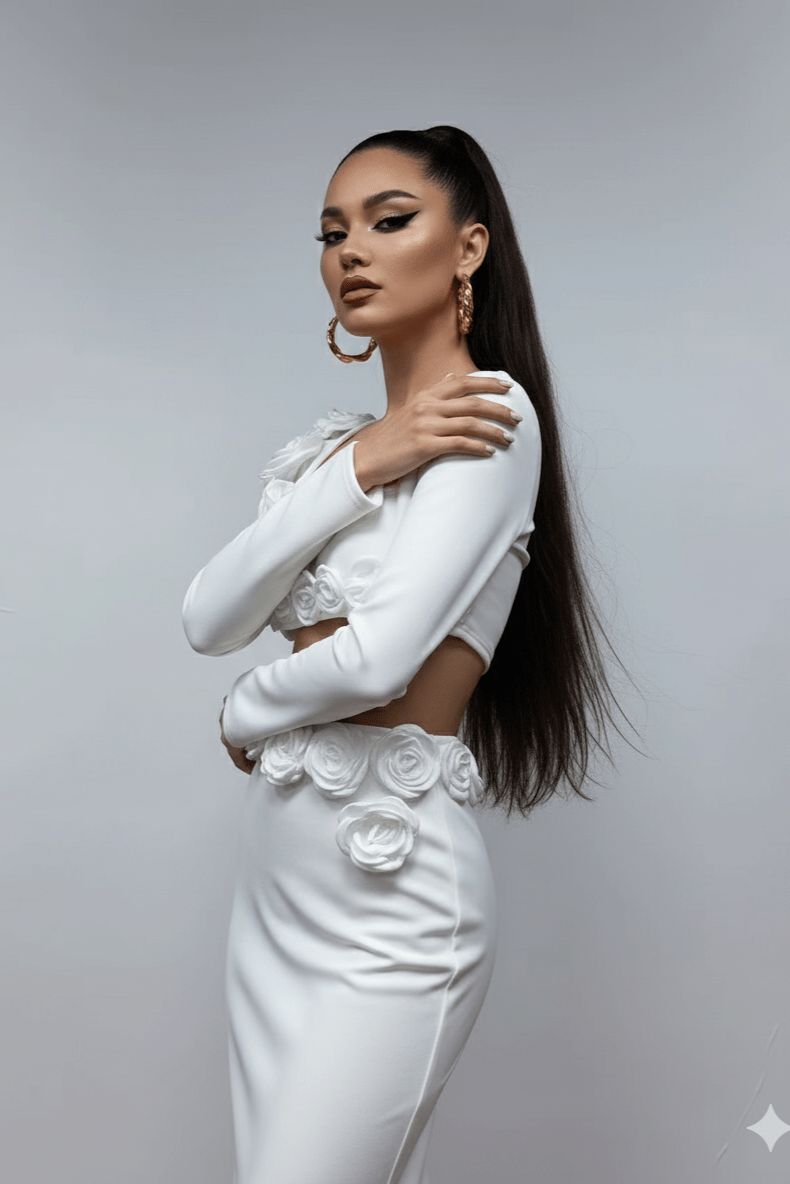 Amelina White 2 - Piece Floral Bandage Set by Luxe Lane | from Luxe Lane | SKU:  | Barcode:  | Options: Red M | Amelina White 2 - Piece Floral Bandage Set