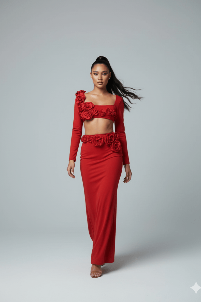 Amelina White 2 - Piece Floral Bandage Set by Luxe Lane | from Luxe Lane | SKU:  | Barcode:  | Options: White M | Amelina White 2 - Piece Floral Bandage Set