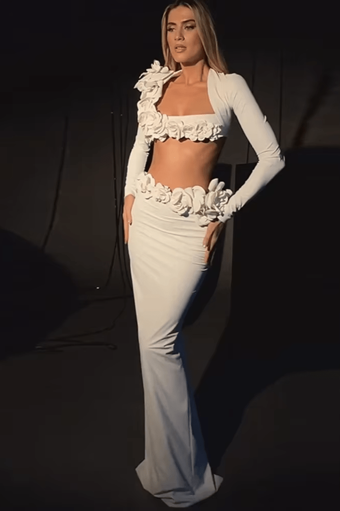 Amelina White 2 - Piece Floral Bandage Set by Luxe Lane | from Luxe Lane | SKU:  | Barcode:  | Options: White M | Amelina White 2 - Piece Floral Bandage Set