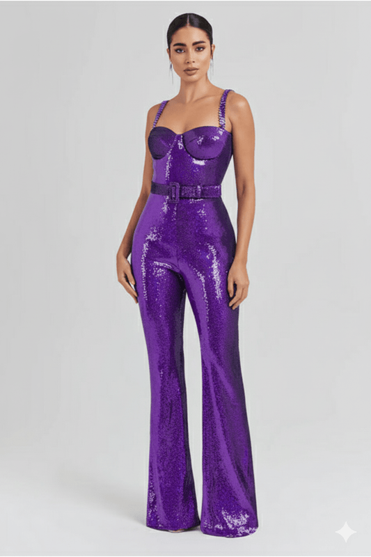 Amethyst Luxe Sequin Jumpsuit by Luxe Lane | from Luxe Lane | SKU:  | Barcode:  | Options: Purple XS | Amethyst Luxe Sequin Jumpsuit