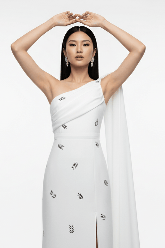 Amoura One - Shoulder Cape Maxi GownDressesRedSLuxe Lane